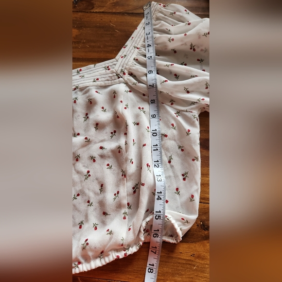 Women’s Forever21 Mesh White With Red Roses Cropped Blouse Buttons In Front Sz L - Picture 7 of 7